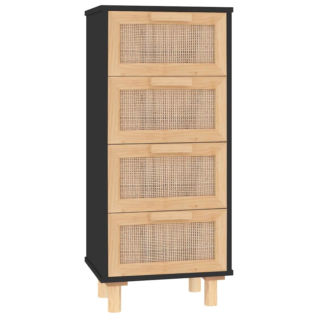 Vidaxl dressoir 40x30x90 cm massief grenen hout en rattan zwart