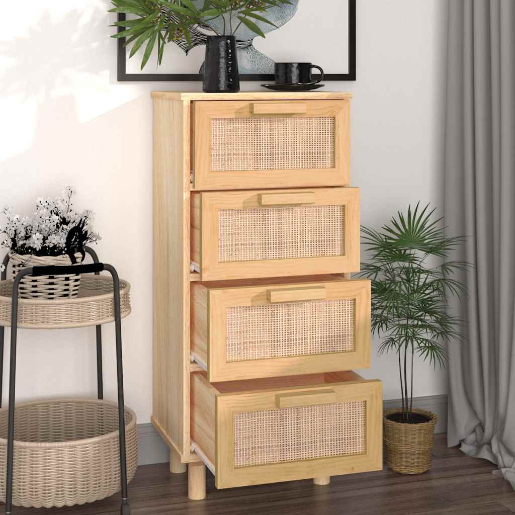 Vidaxl dressoir 40x30x90 cm massief grenenhout en rattan bruin