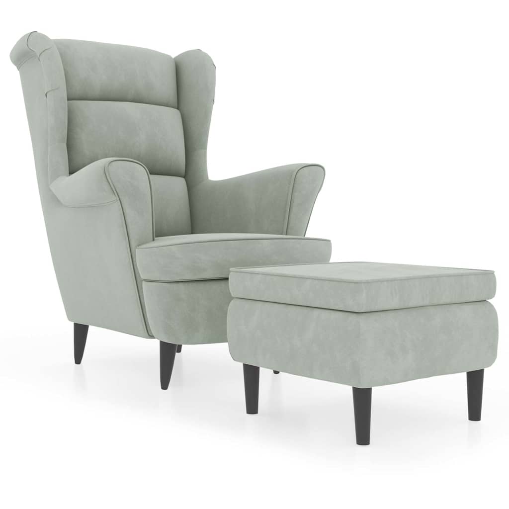 Vidaxl fauteuil met voetenbank fluweel lichtgrijs