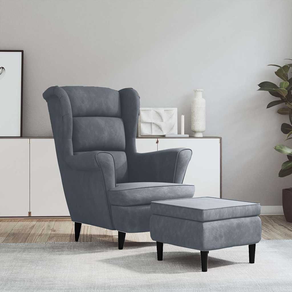 Vidaxl fauteuil met voetenbank fluweel donkergrijs