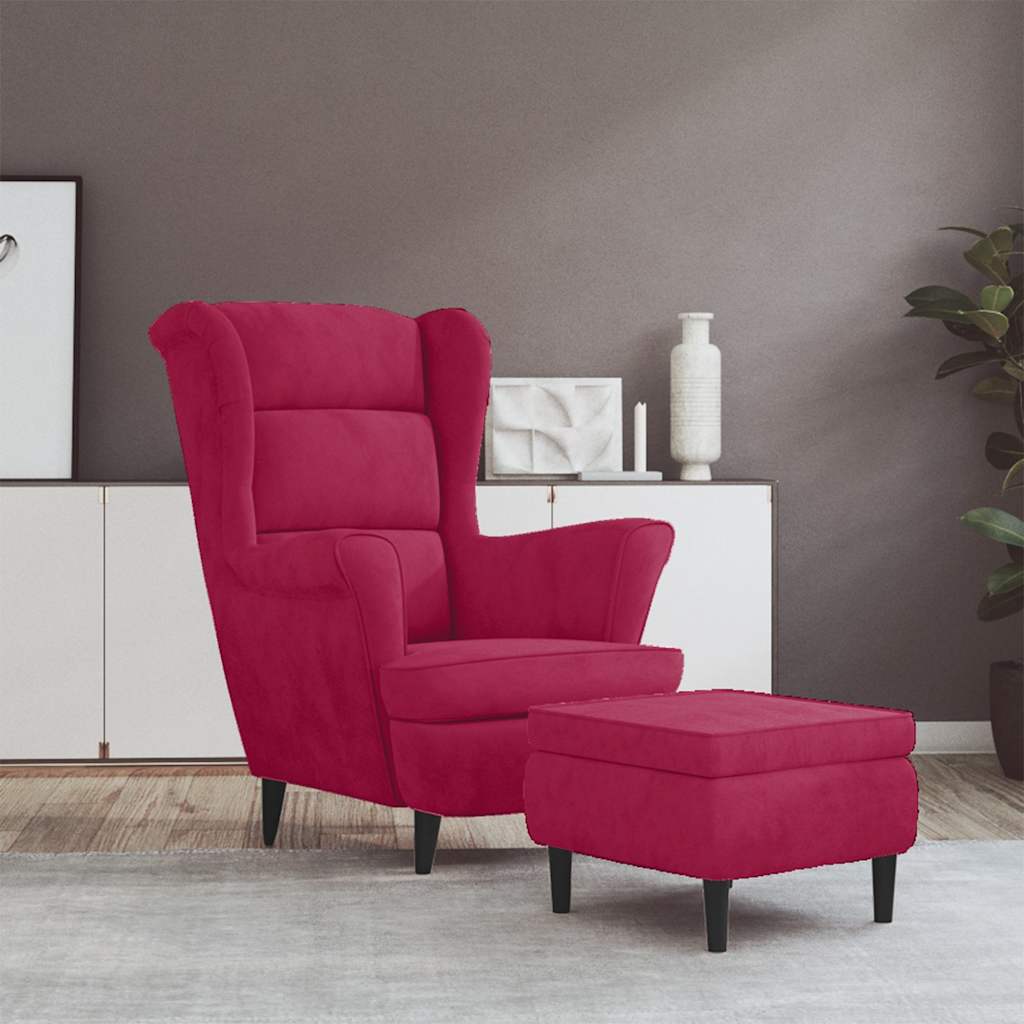 Vidaxl fauteuil met voetenbank fluweel wijnrood