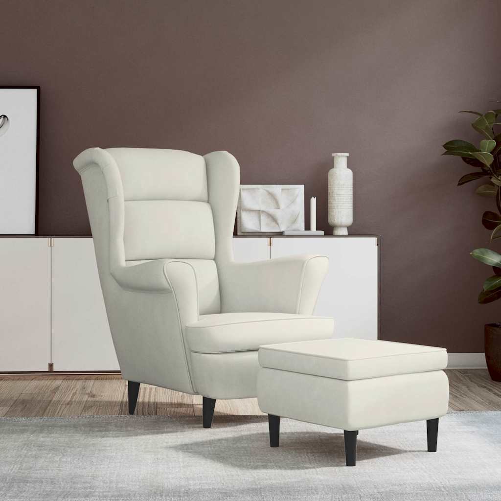 Vidaxl fauteuil met voetenbank fluweel crèmekleurig