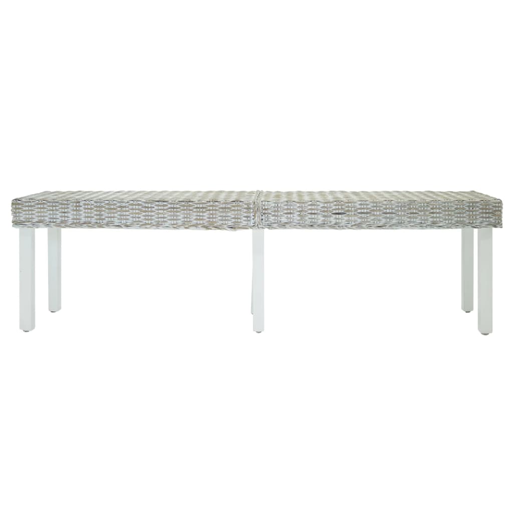 Vidaxl bankje 160x35x45 cm natuurlijk kubu rattan en mahoniehout wit