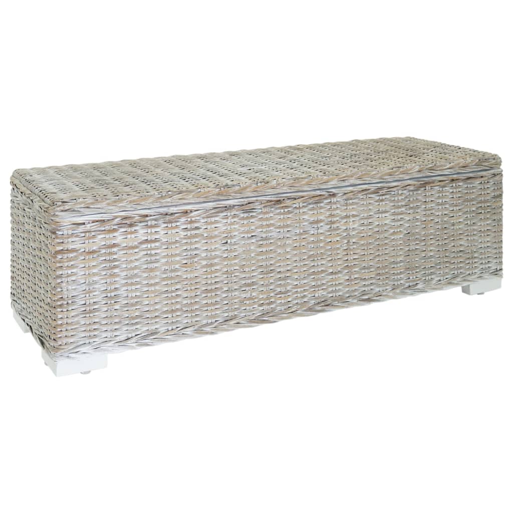 Vidaxl opbergbox 110 cm natuurlijk kubu rattan massief mahoniehout wit