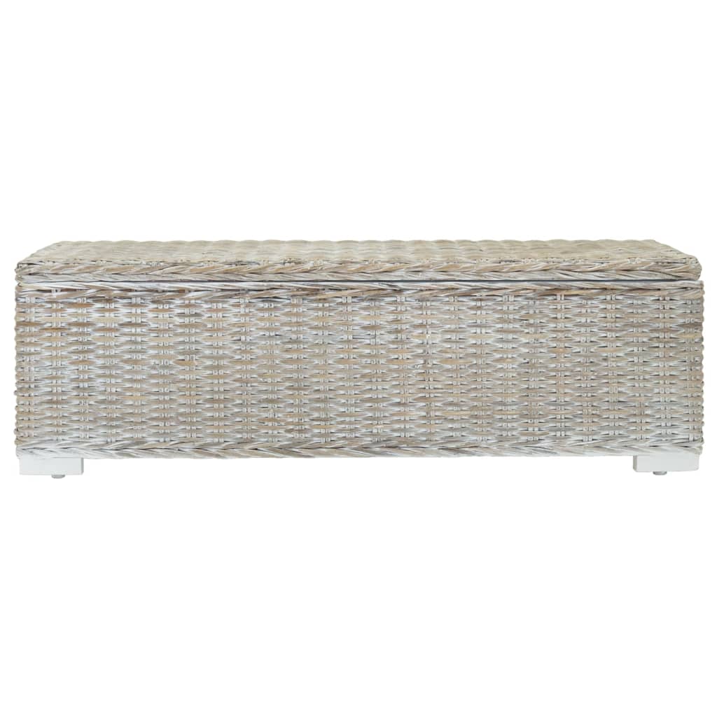 Vidaxl opbergbox 110 cm natuurlijk kubu rattan massief mahoniehout wit