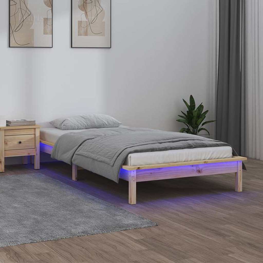 Vidaxl bedframe led massief hout 90x200 cm
