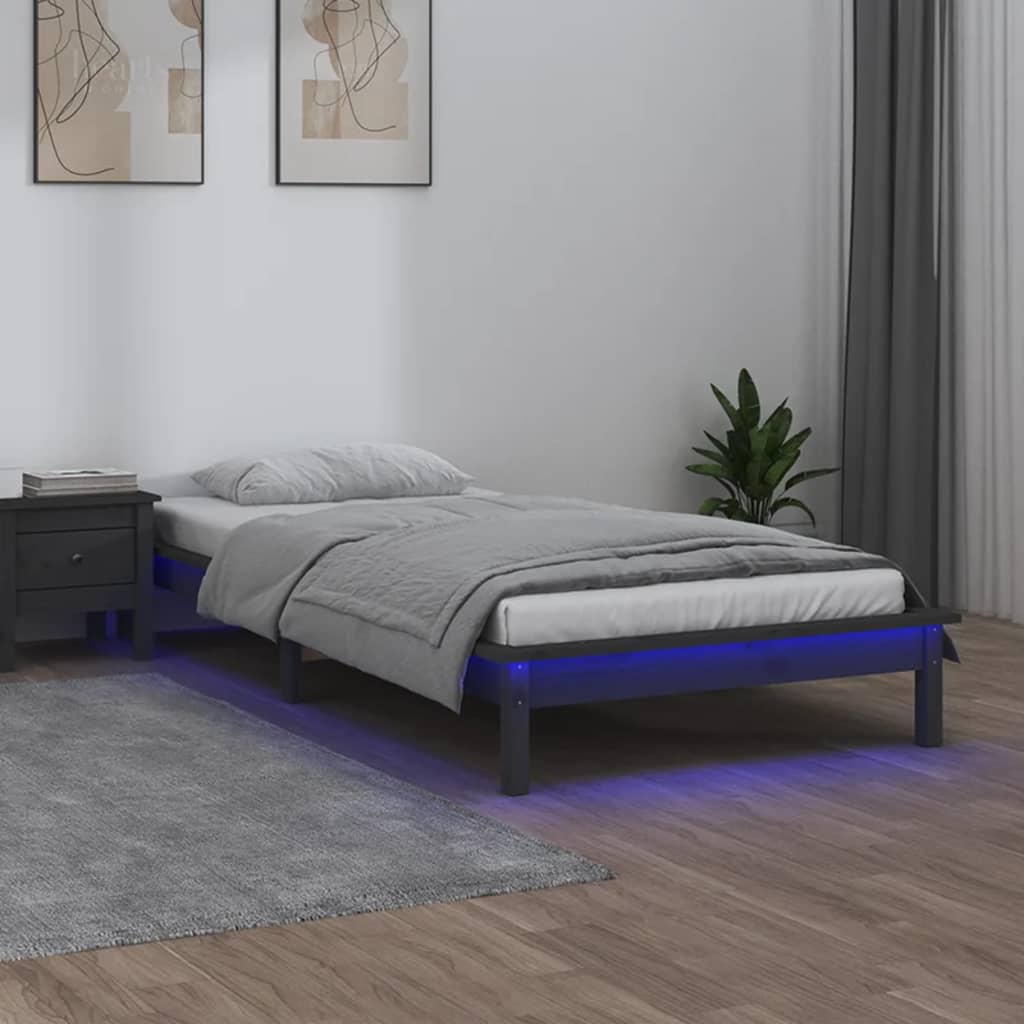Vidaxl bedframe led massief hout grijs 90x200 cm