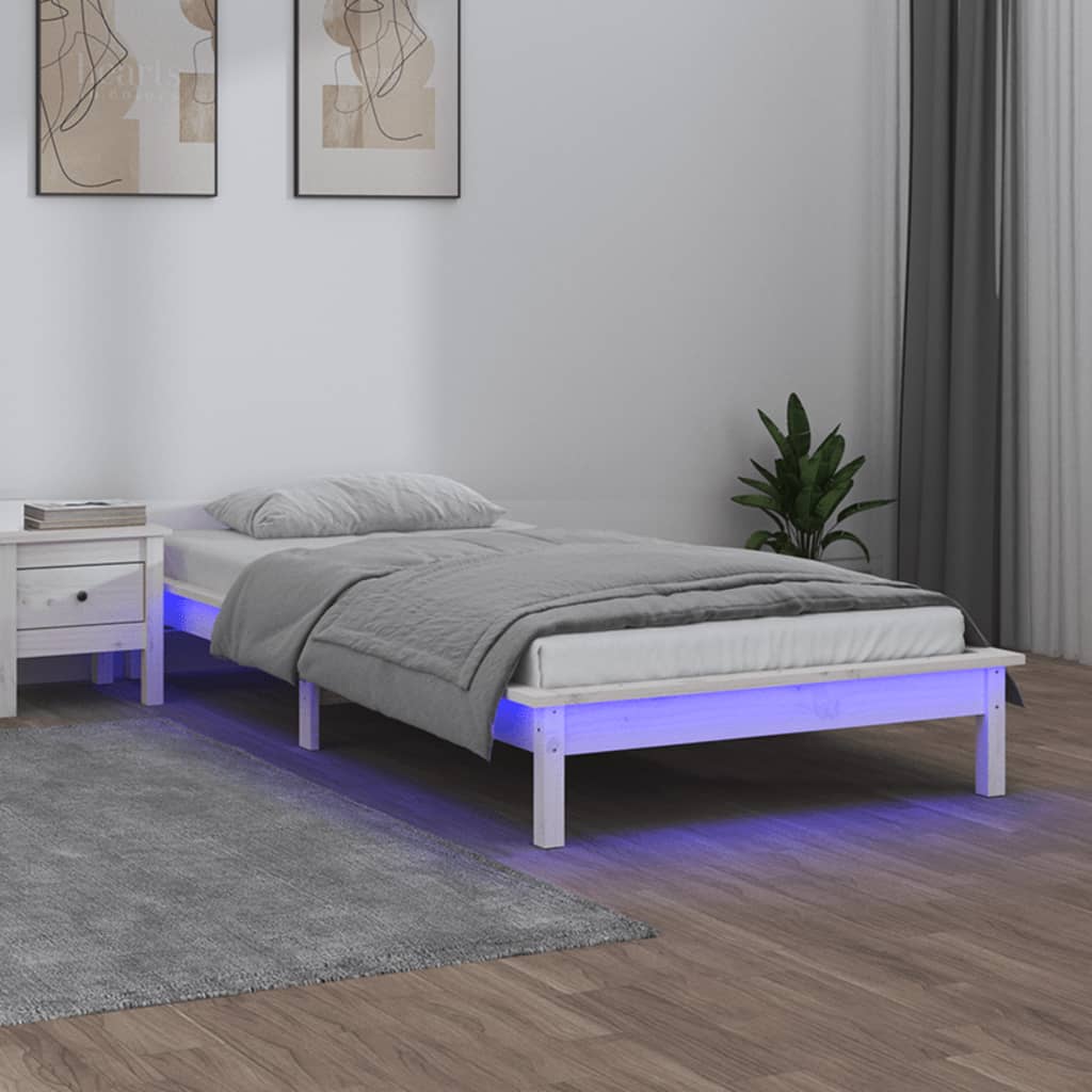 Vidaxl bedframe led massief hout wit 100x200 cm