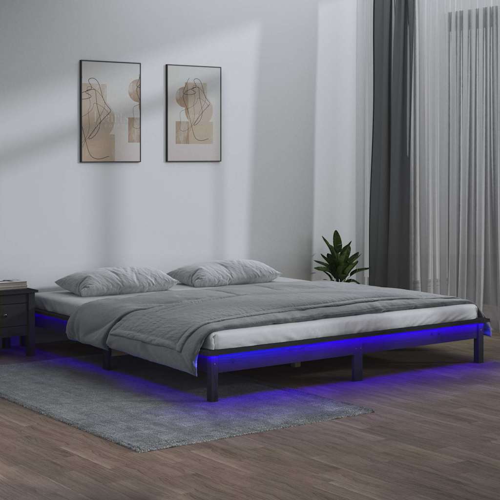 Vidaxl bedframe led massief hout grijs 120x200 cm