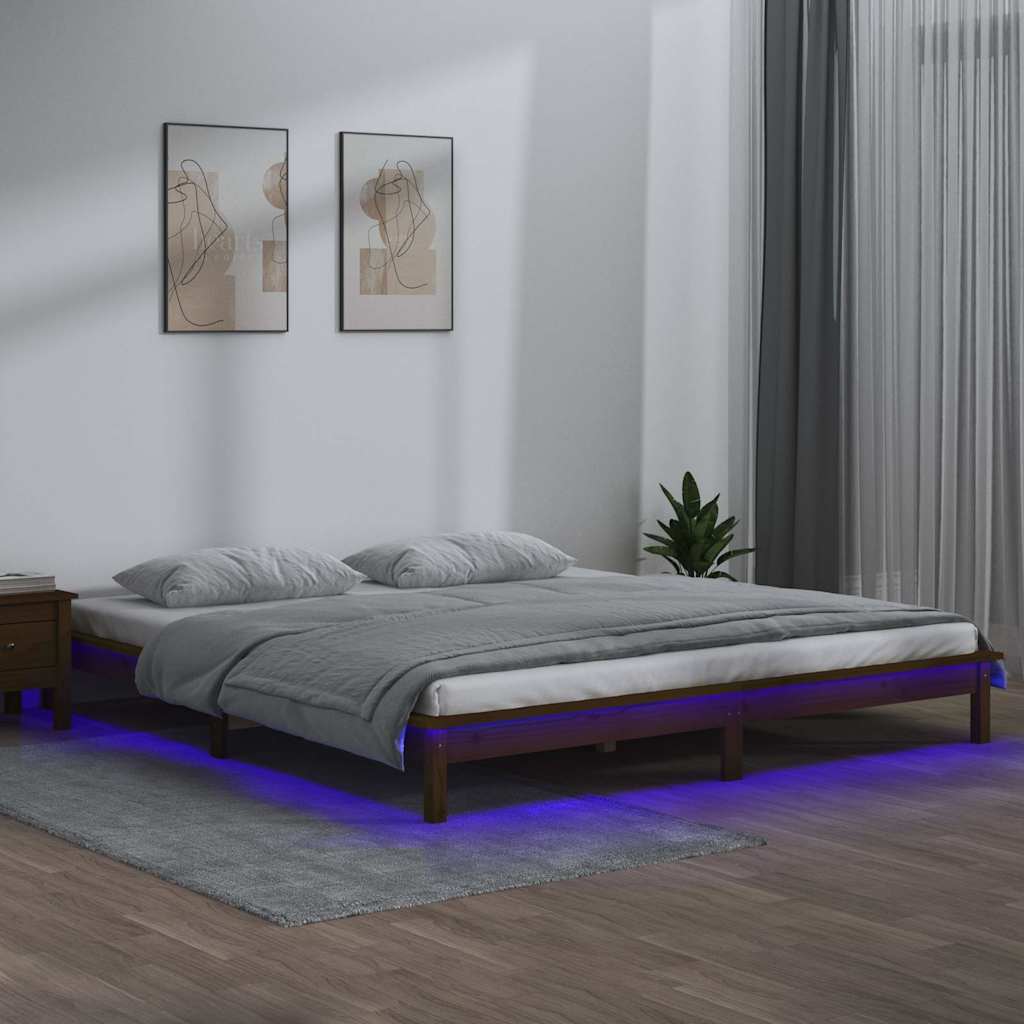 Vidaxl bedframe led massief hout honingbruin 140x200 cm