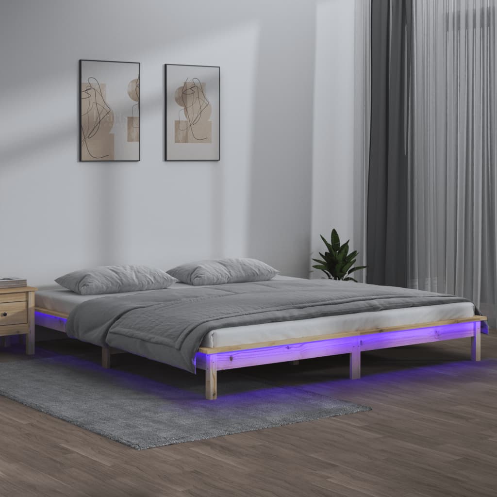 Vidaxl bedframe led massief hout 150x200 cm