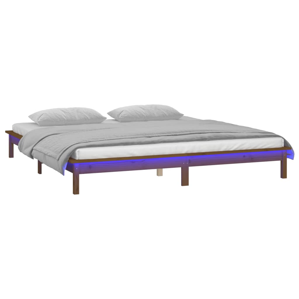 Vidaxl bedframe led massief hout honingbruin 200x200 cm