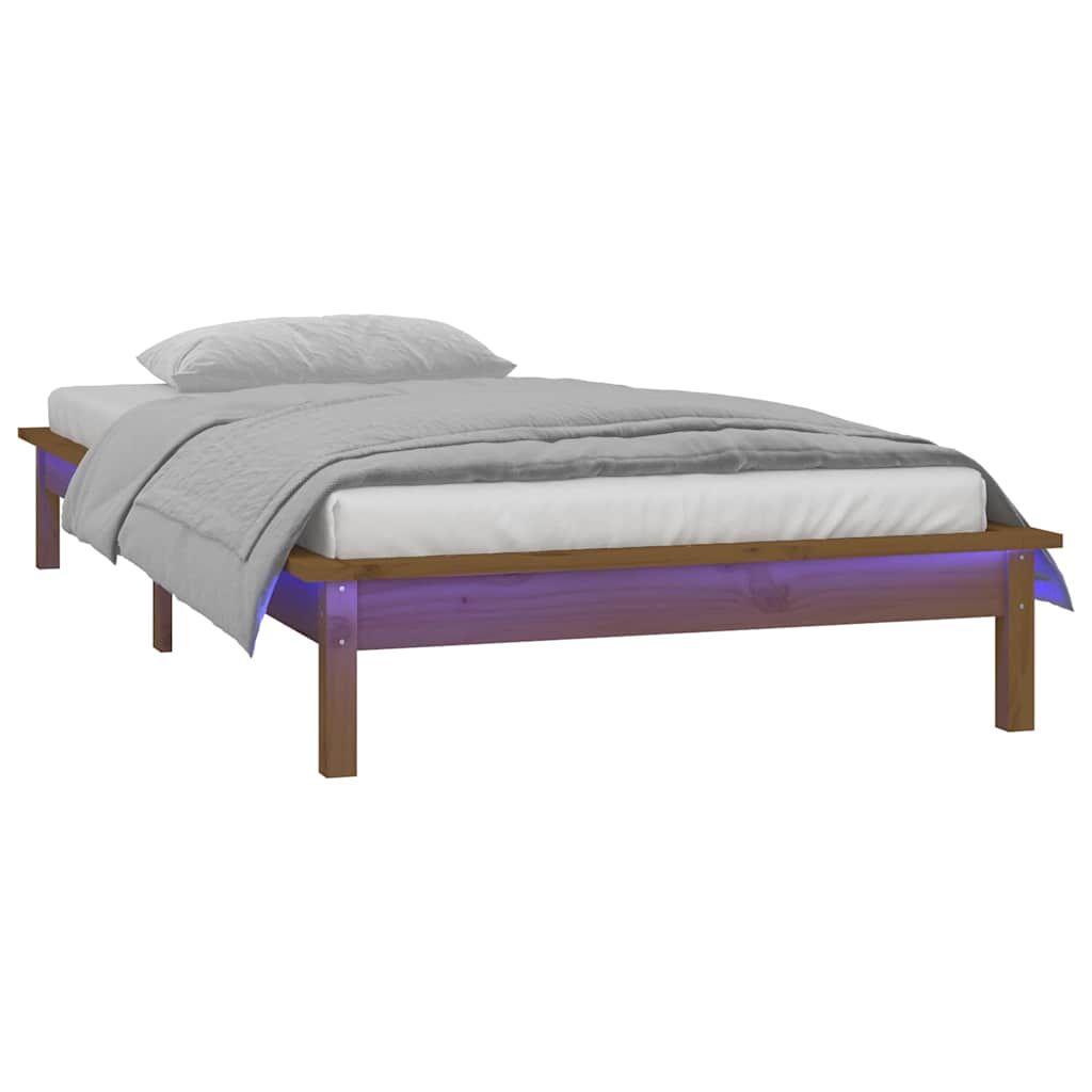 Vidaxl bedframe led massief hout honingbruin 90x190 cm