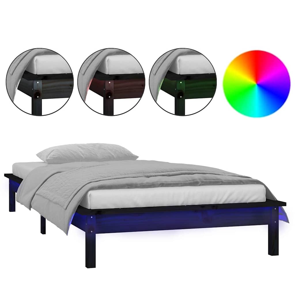Vidaxl bedframe led massief hout zwart 90x190 cm