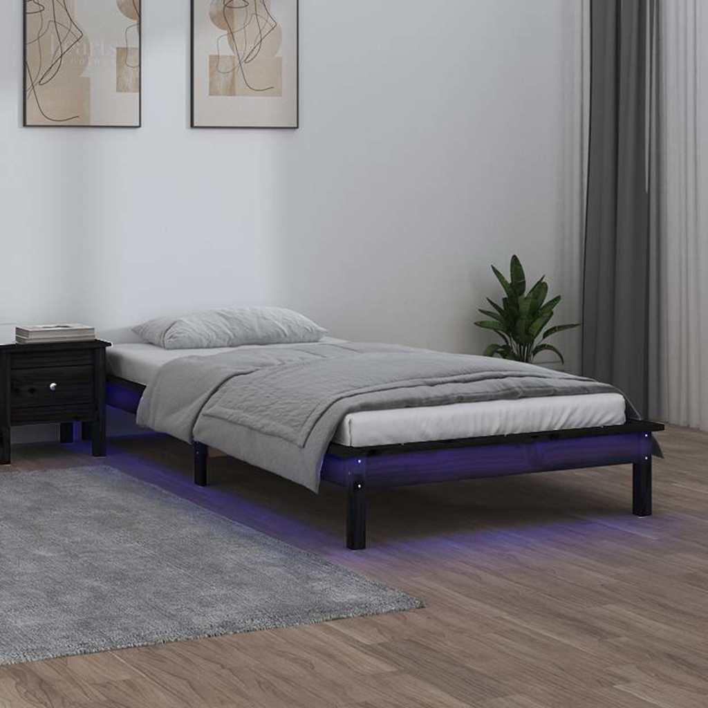 Vidaxl bedframe led massief hout zwart 90x190 cm