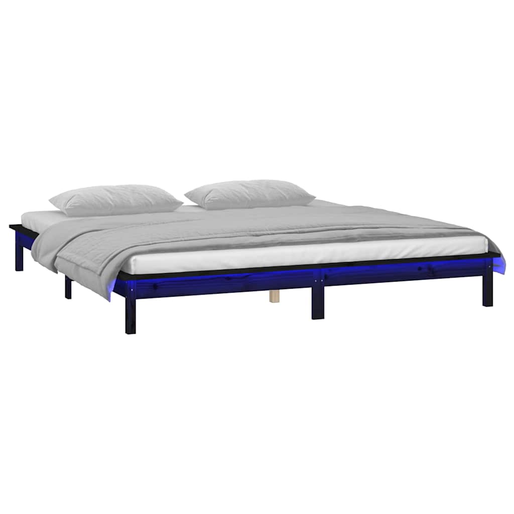 Vidaxl bedframe led massief hout zwart 140x190 cm