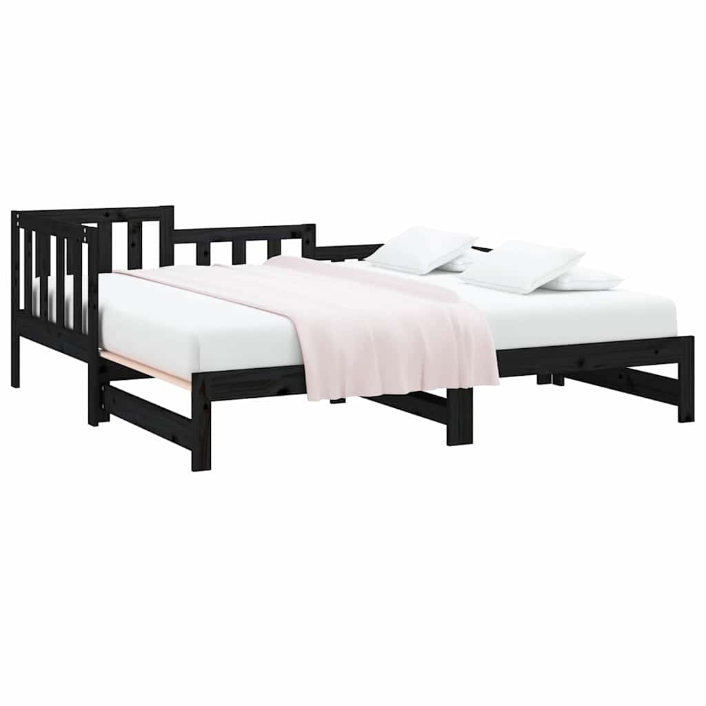 Vidaxl slaapbank uitschuifbaar massief grenenhout zwart 2x(90x190) cm