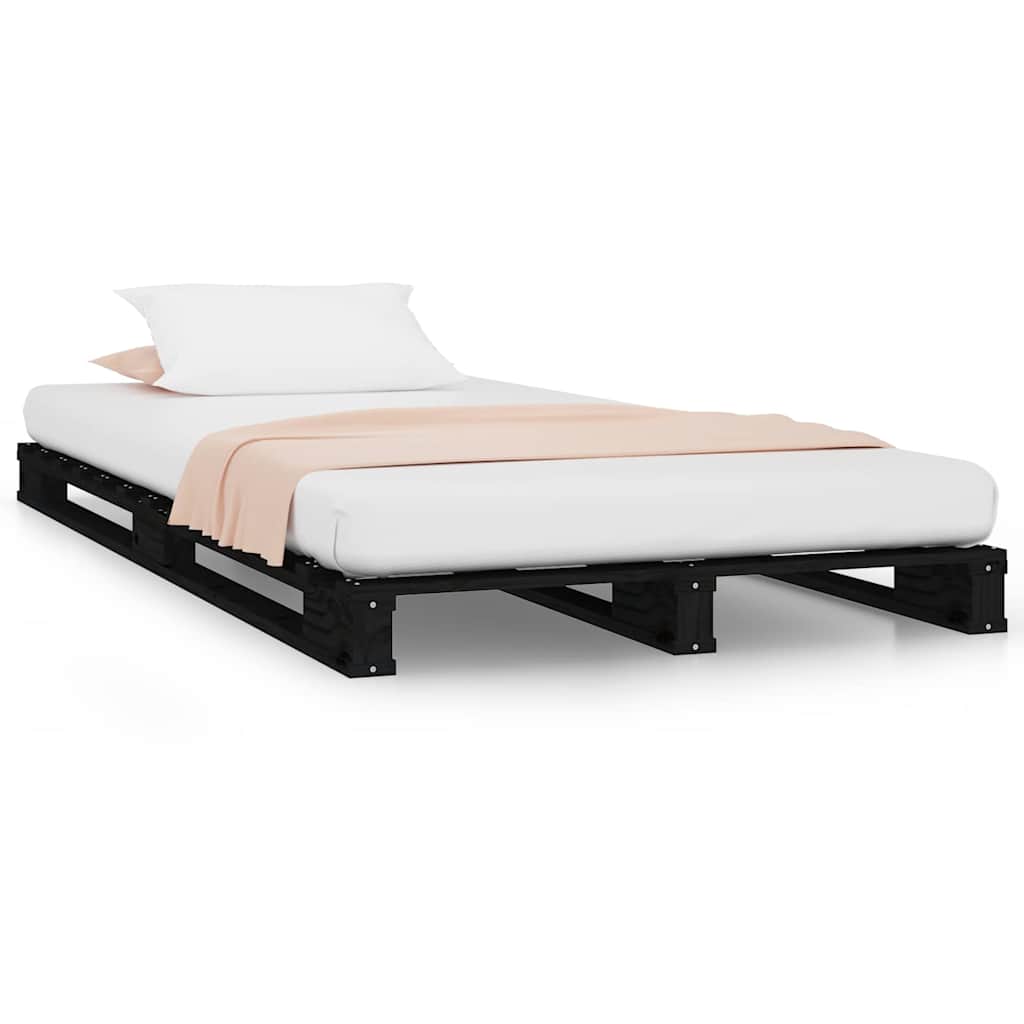 Vidaxl palletbed massief grenenhout zwart 75x190 cm