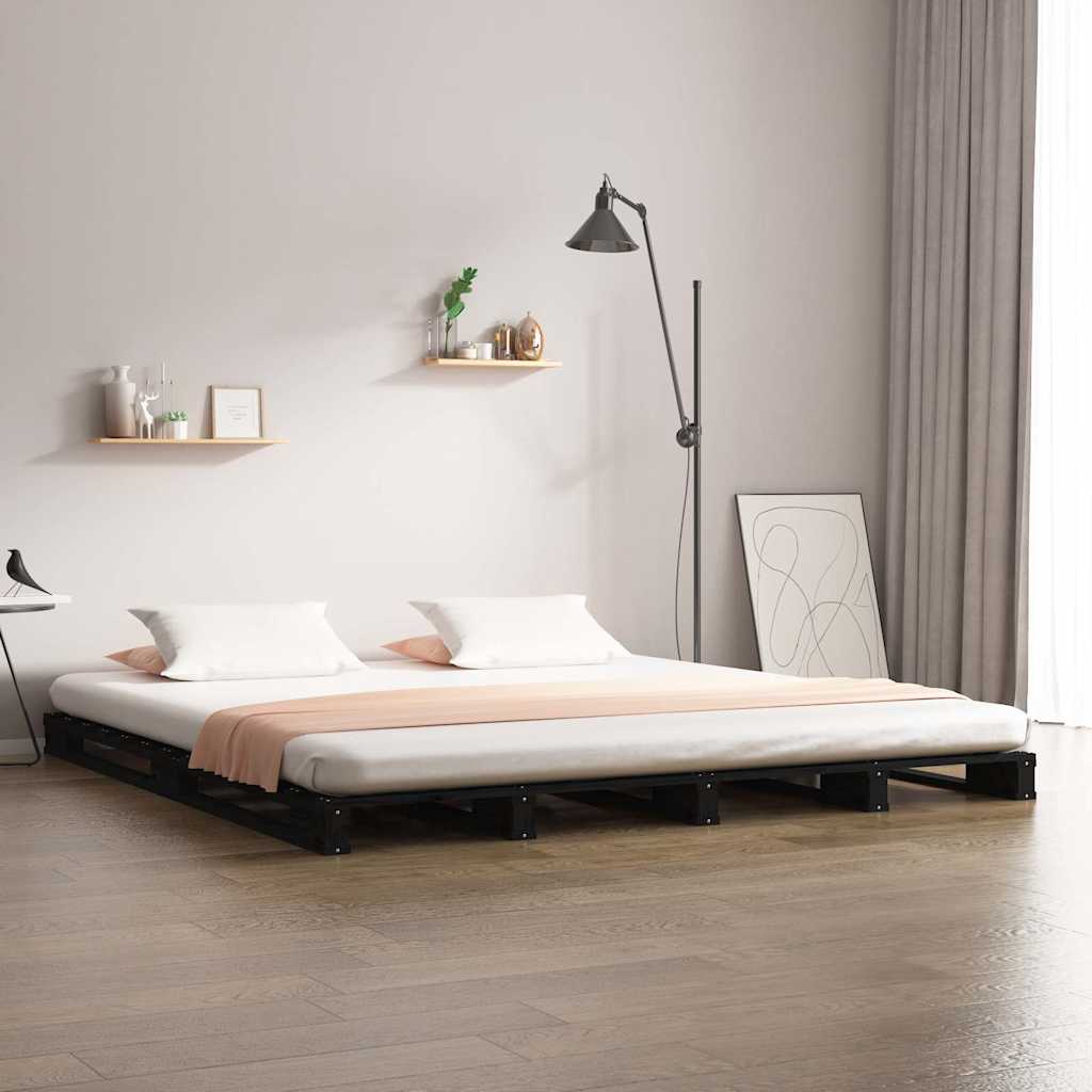 Vidaxl palletbed massief grenenhout zwart 140x190 cm