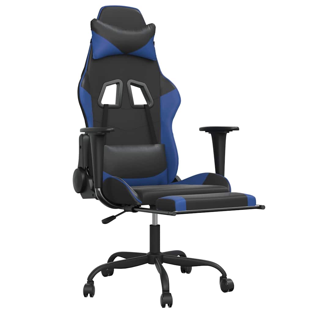 Vidaxl massage gamestoel met voetensteun kunstleer zwart en blauw