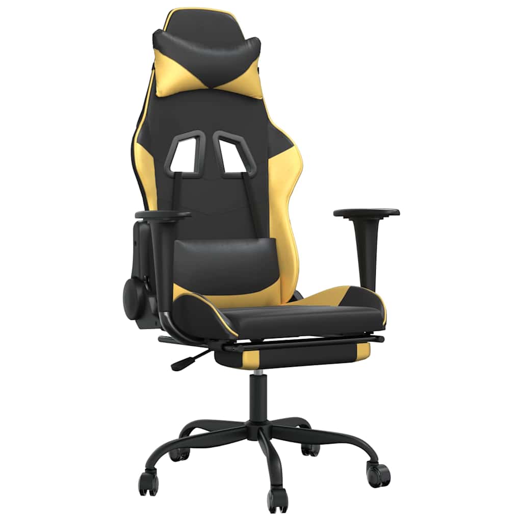 Vidaxl massage gamestoel met voetensteun kunstleer zwart goudkleurig