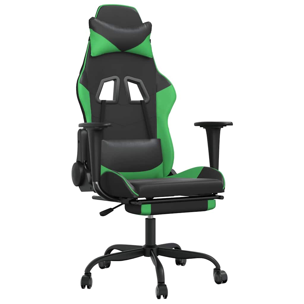 Vidaxl massage gamestoel met voetensteun kunstleer zwart en groen