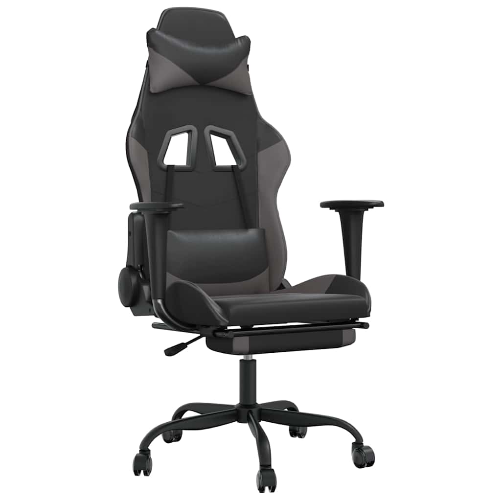 Vidaxl massage gamestoel met voetensteun kunstleer zwart en grijs