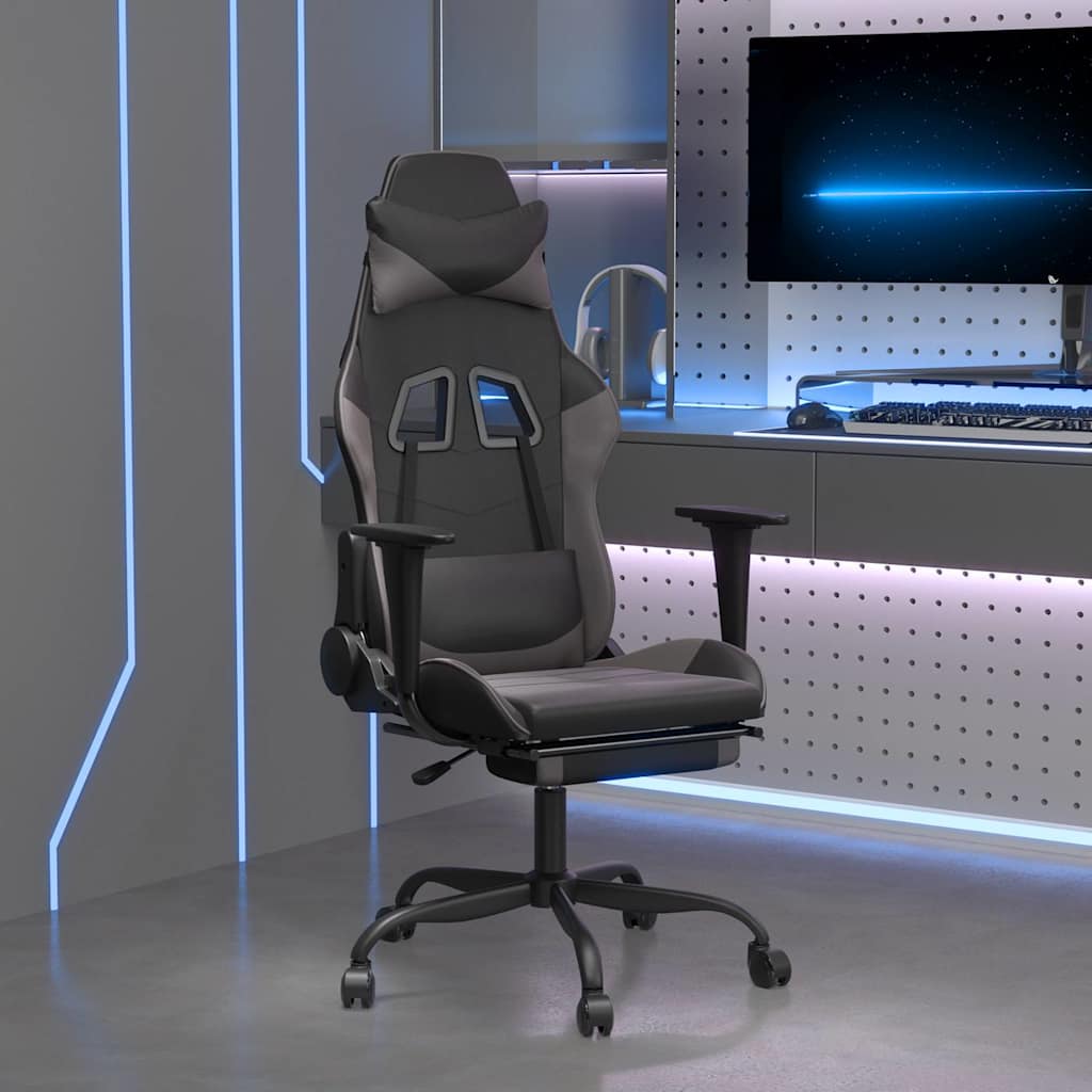 Vidaxl massage gamestoel met voetensteun kunstleer zwart en grijs