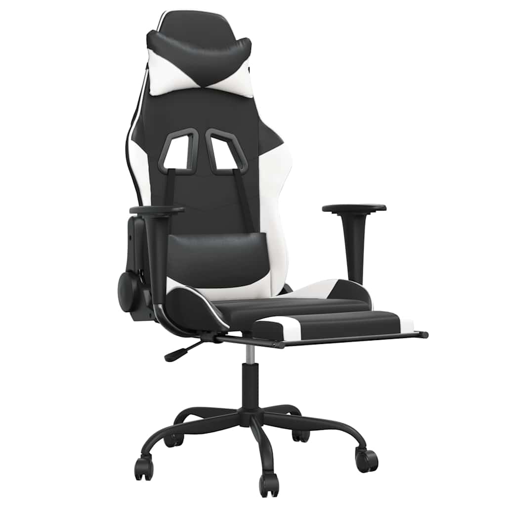 Vidaxl massage gamestoel met voetensteun kunstleer zwart wit