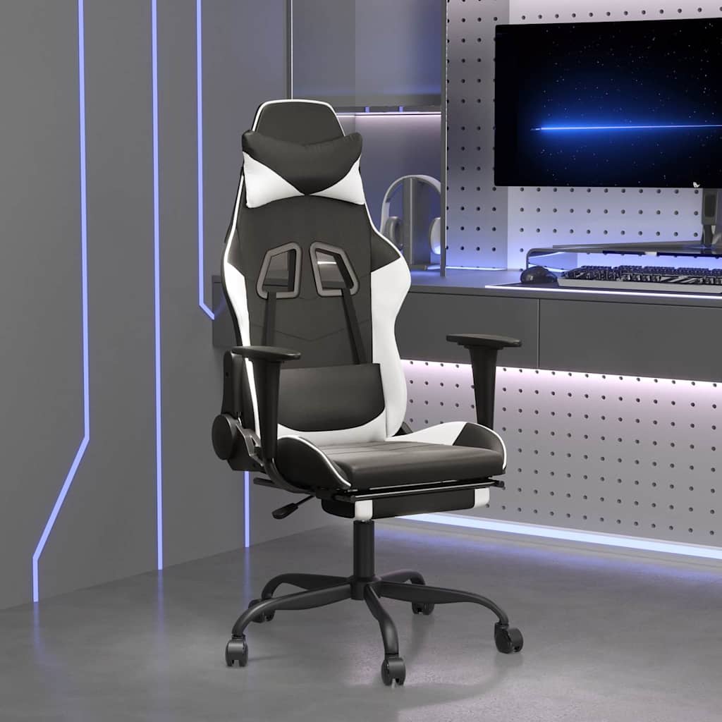 Vidaxl massage gamestoel met voetensteun kunstleer zwart wit