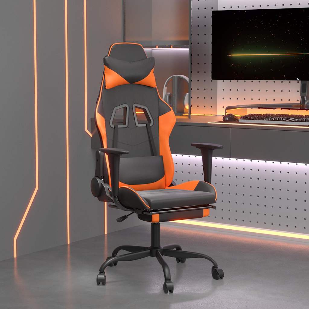 Vidaxl massage gamestoel met voetensteun kunstleer zwart en oranje