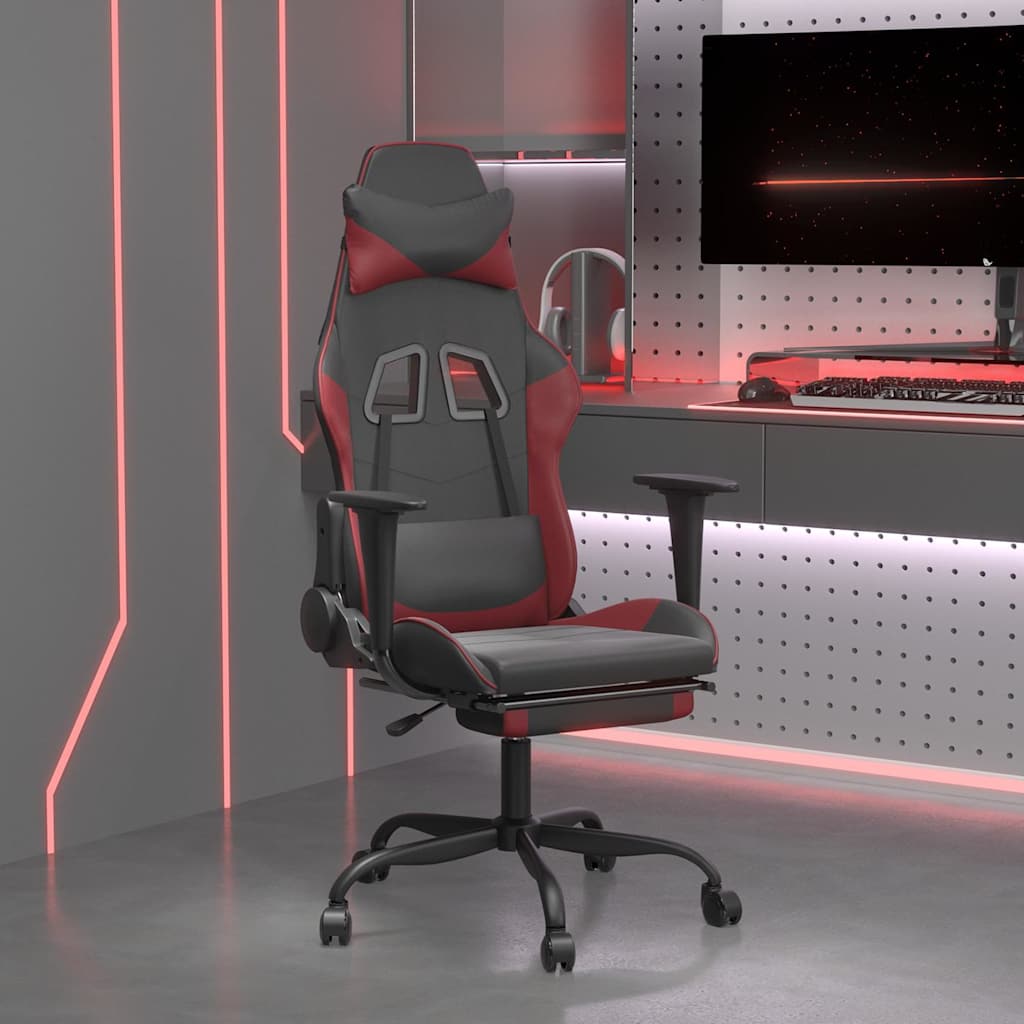 Vidaxl massage gamestoel met voetensteun kunstleer zwart en wijnrood