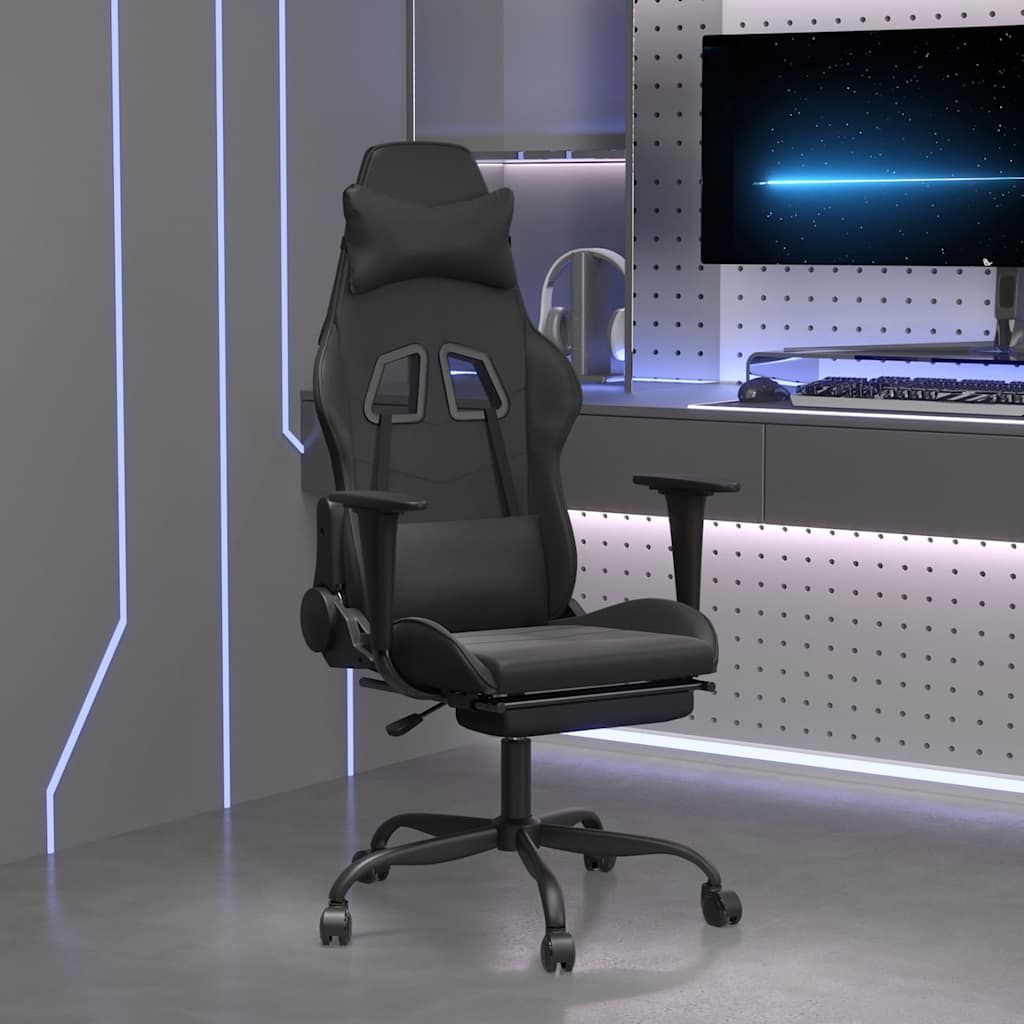 Vidaxl massage gamestoel met voetensteun kunstleer zwart