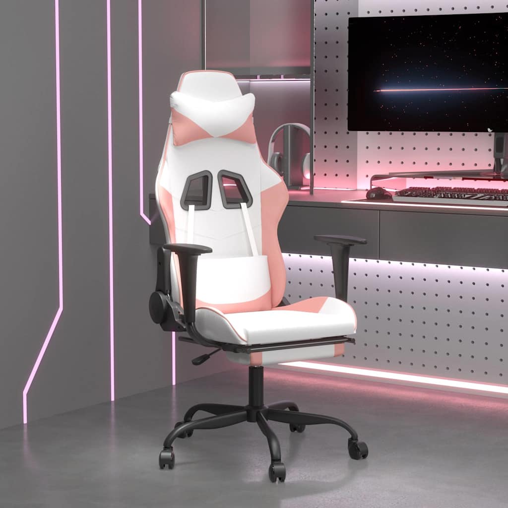 Vidaxl massage gamestoel met voetensteun kunstleer zwart en roze