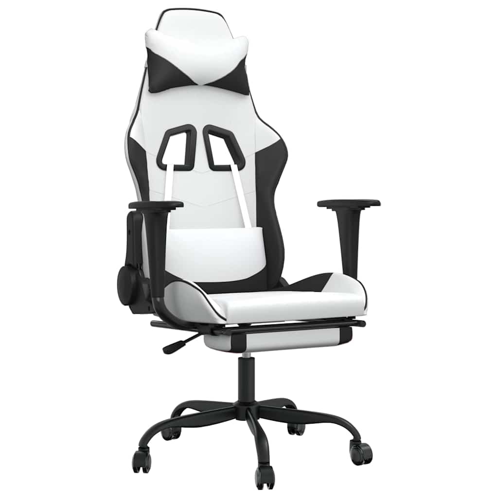 Vidaxl massage gamestoel met voetensteun kunstleer zwart en wit