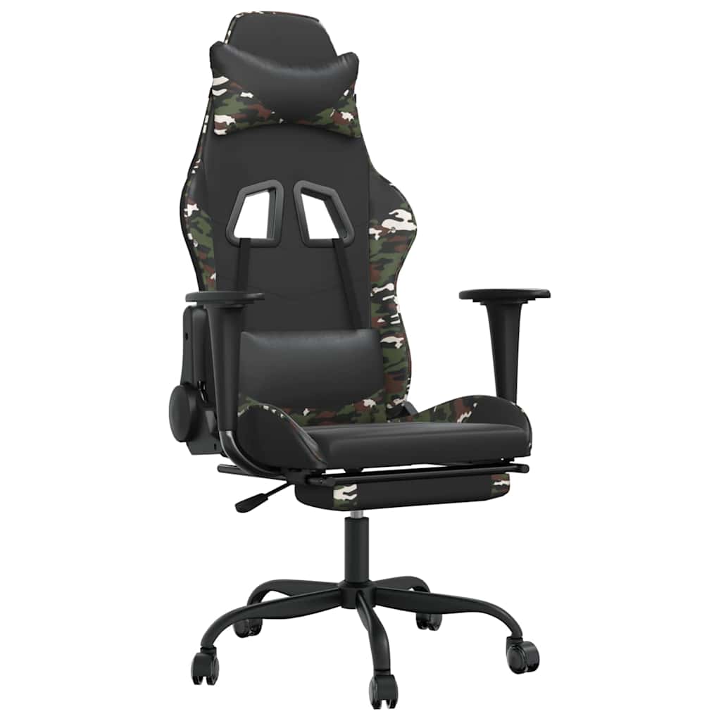 Vidaxl massage gamestoel met voetensteun kunstleer zwart camouflage