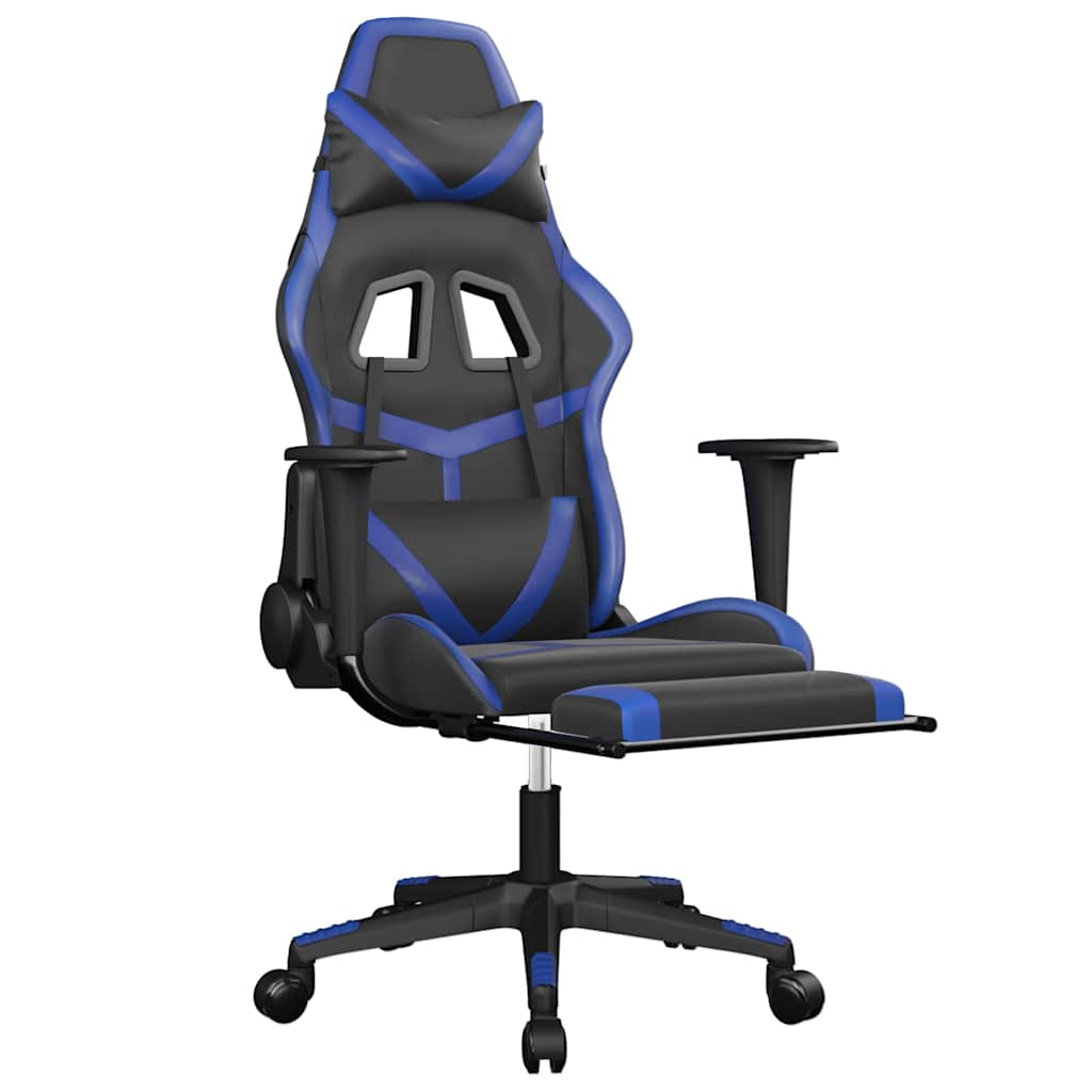 Vidaxl massage gamestoel met voetensteun kunstleer zwart en blauw