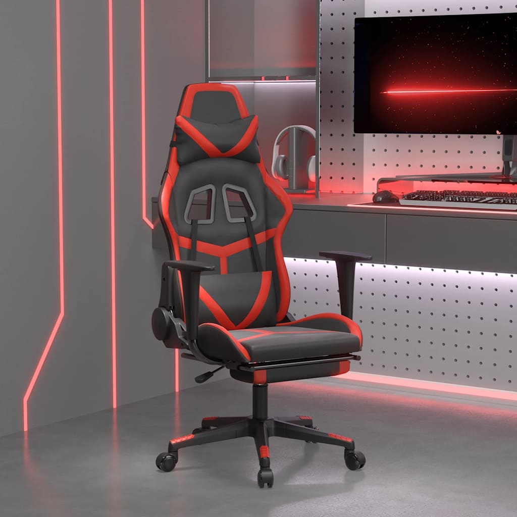 Vidaxl massage gamestoel met voetensteun kunstleer zwart en rood