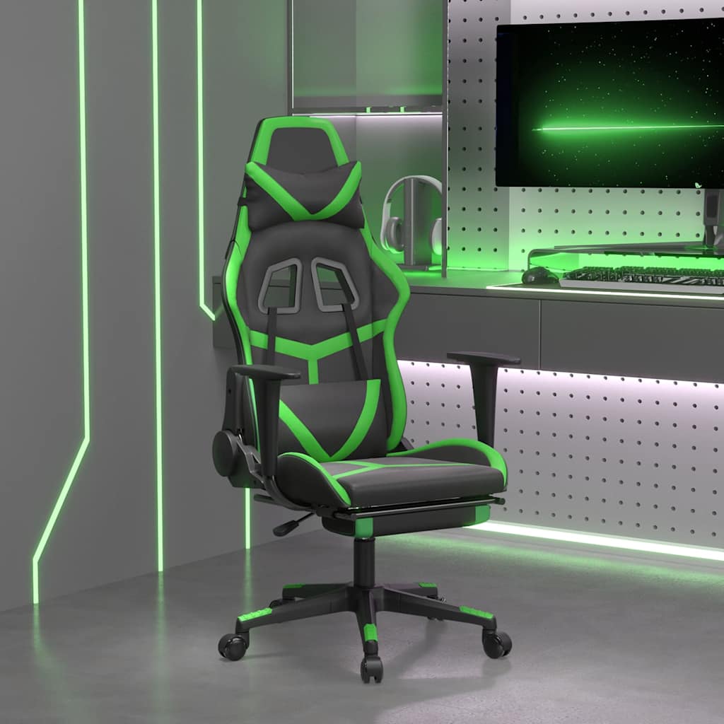 Vidaxl massage gamestoel met voetensteun kunstleer zwart en groen