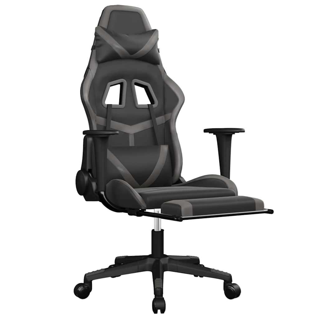 Vidaxl massage gamestoel met voetensteun kunstleer zwart en grijs