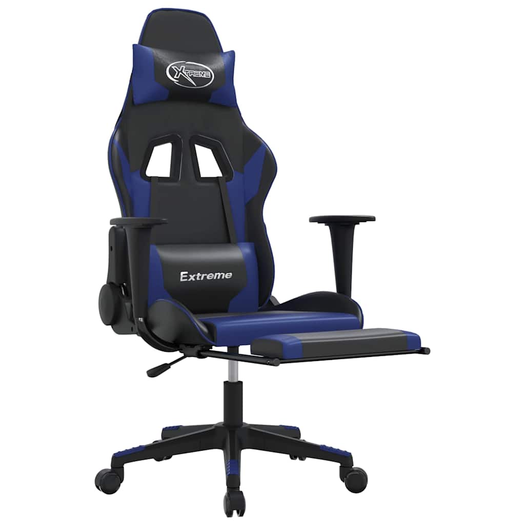 Vidaxl massage gamestoel met voetensteun kunstleer zwart en blauw