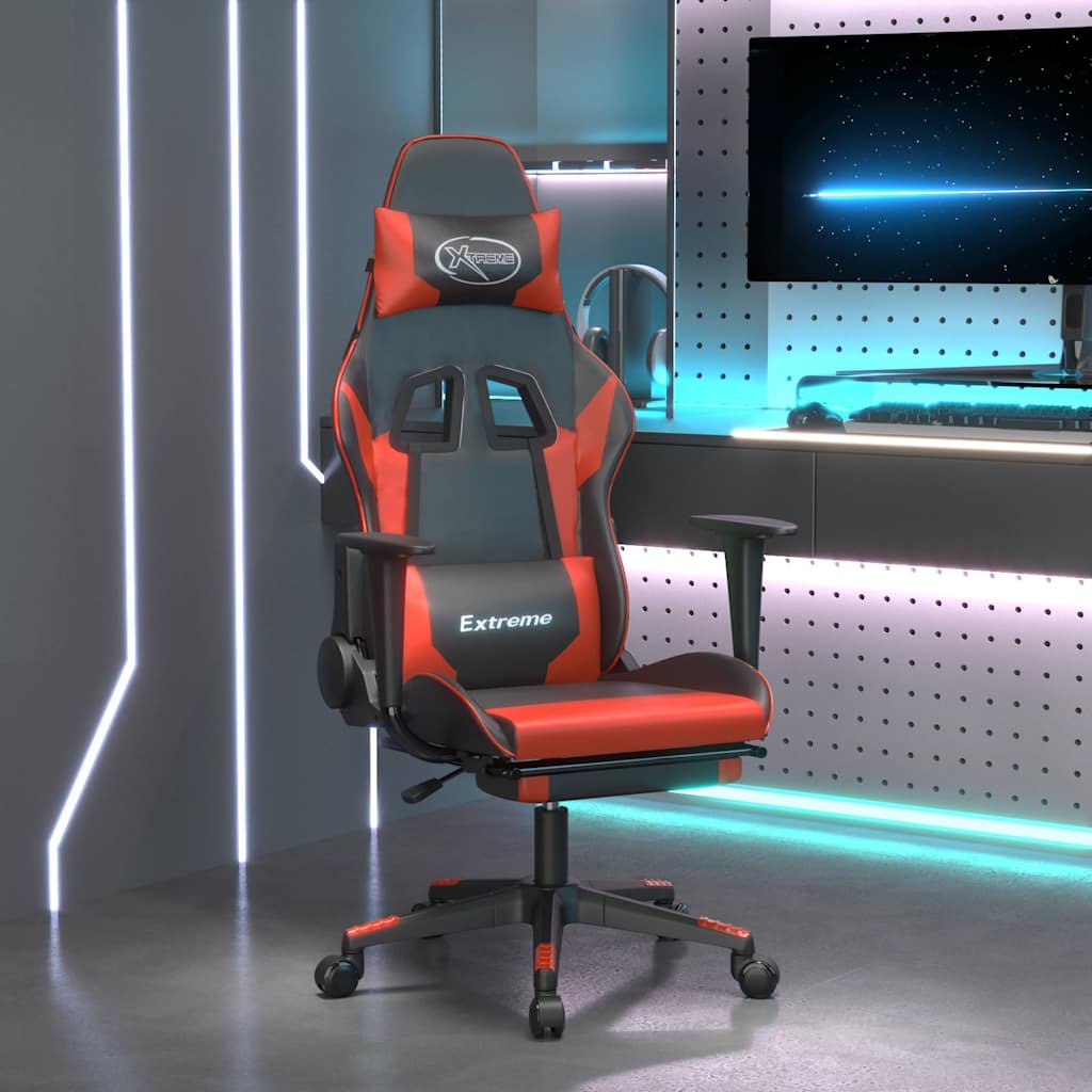 Vidaxl massage gamestoel met voetensteun kunstleer zwart en rood