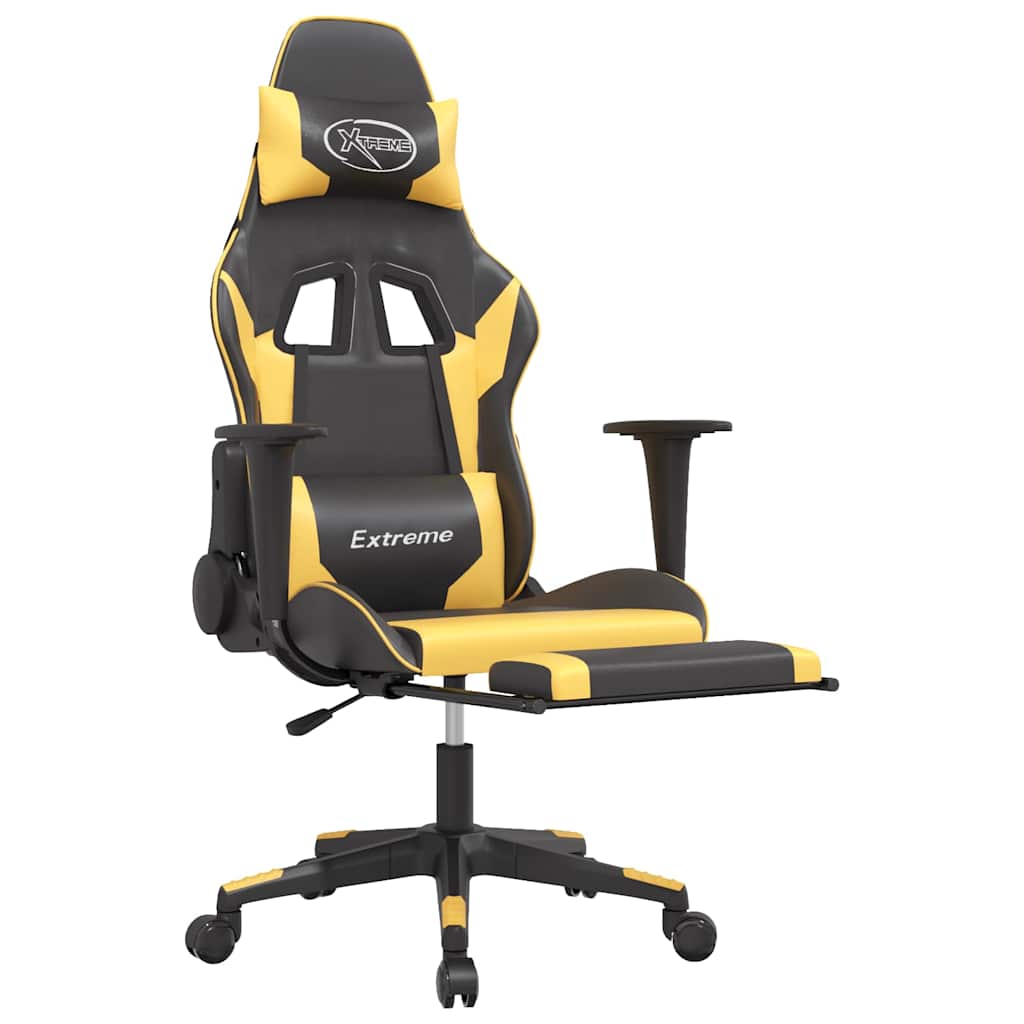 Vidaxl massage gamestoel met voetensteun kunstleer zwart goudkleurig