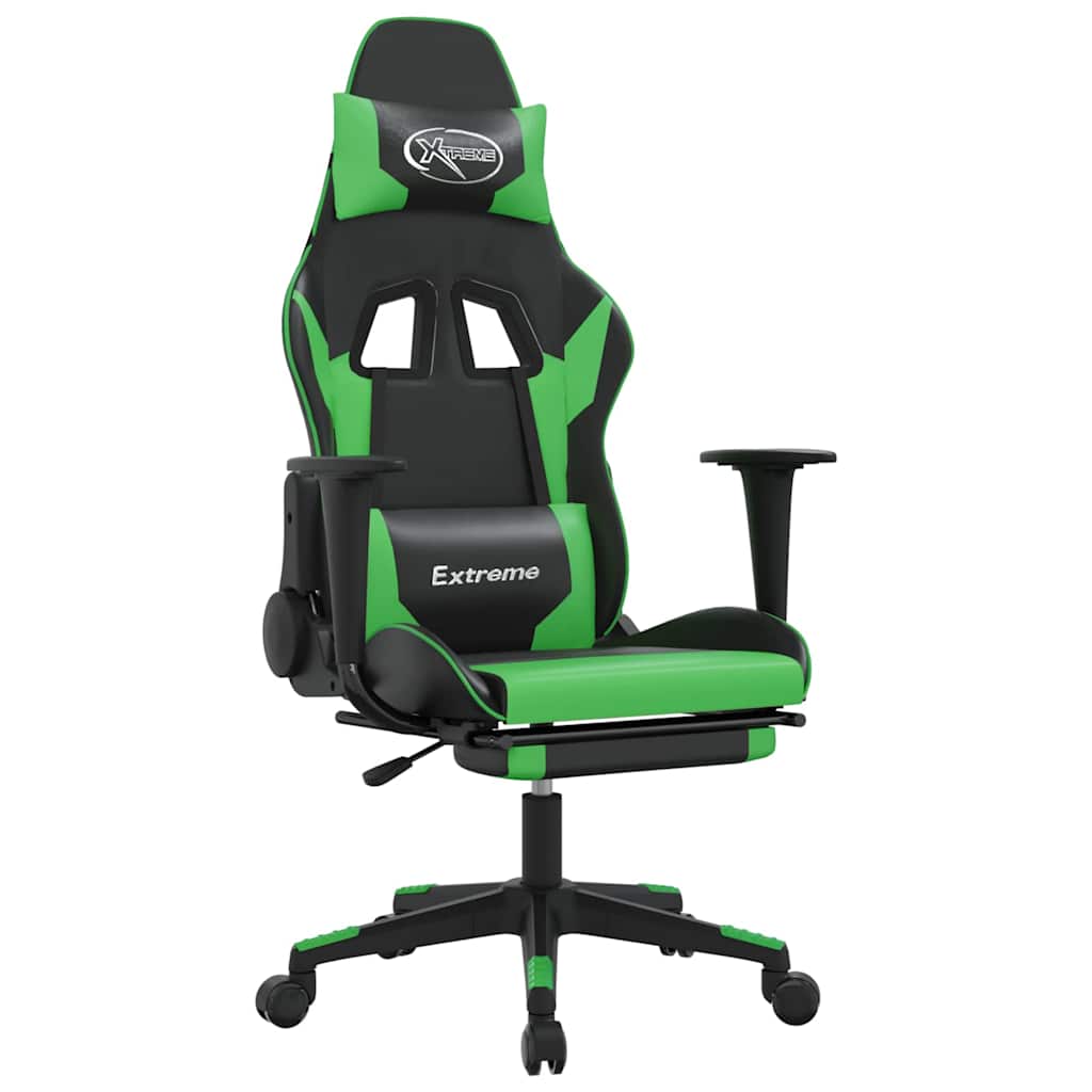 Vidaxl massage gamestoel met voetensteun kunstleer zwart en groen