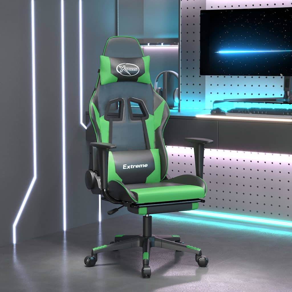 Vidaxl massage gamestoel met voetensteun kunstleer zwart en groen
