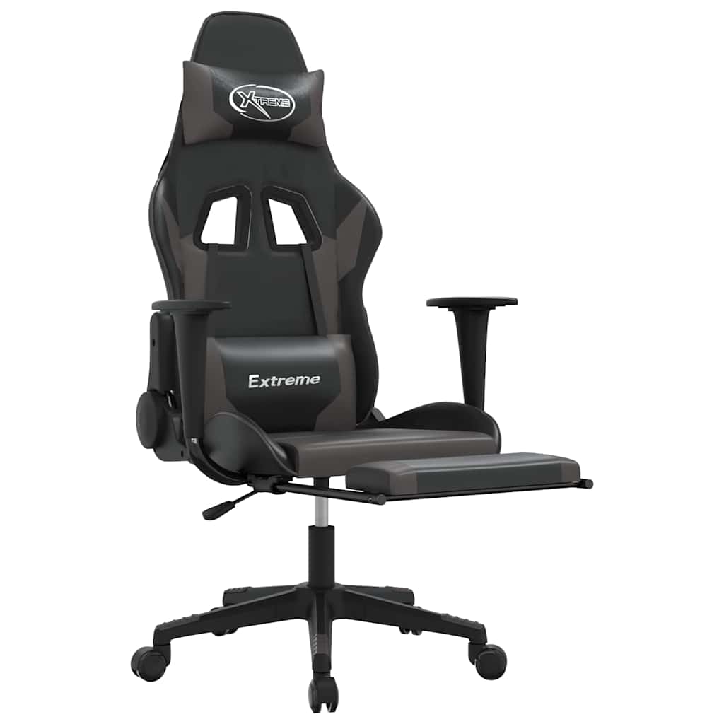 Vidaxl massage gamestoel met voetensteun kunstleer zwart en grijs