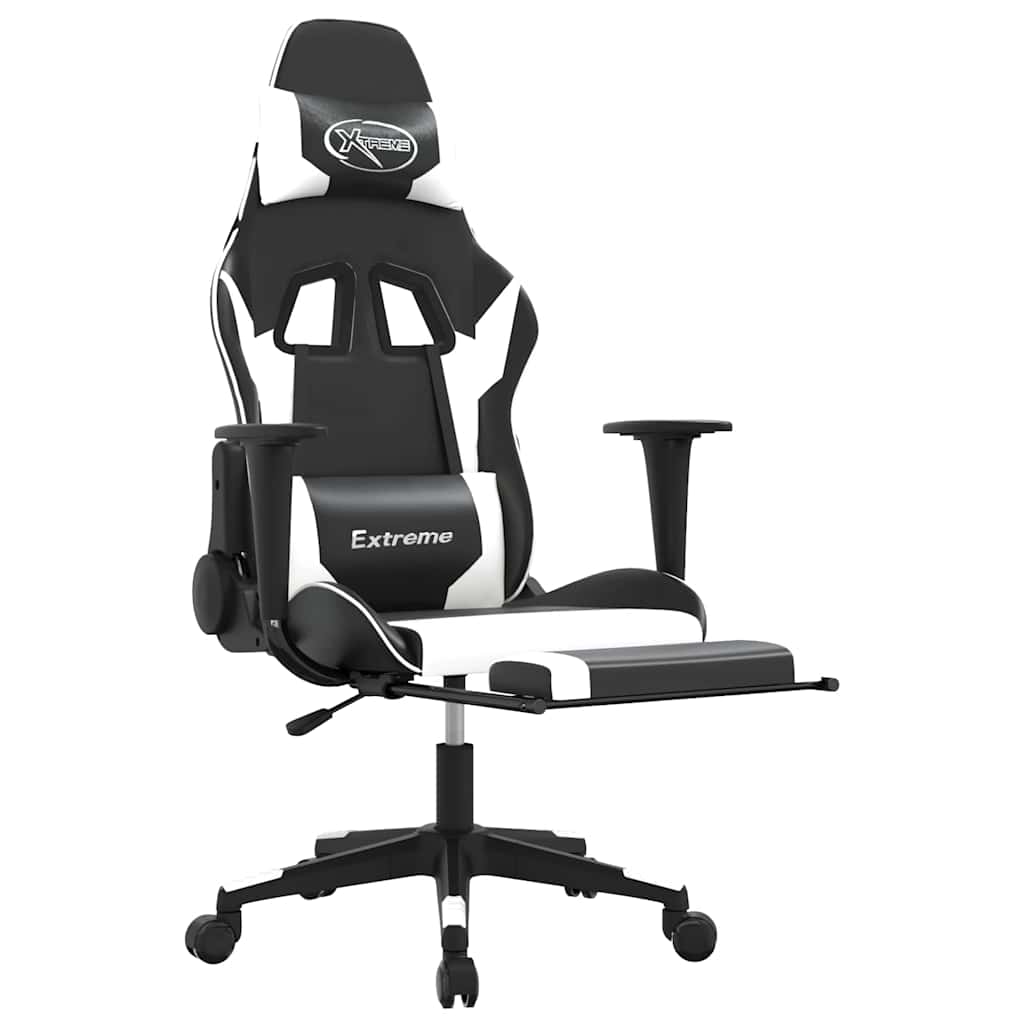 Vidaxl massage gamestoel met voetensteun kunstleer zwart wit