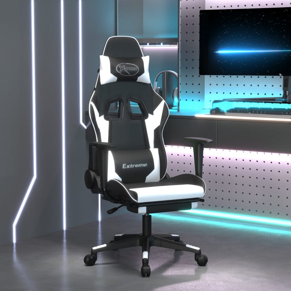 Vidaxl massage gamestoel met voetensteun kunstleer zwart wit