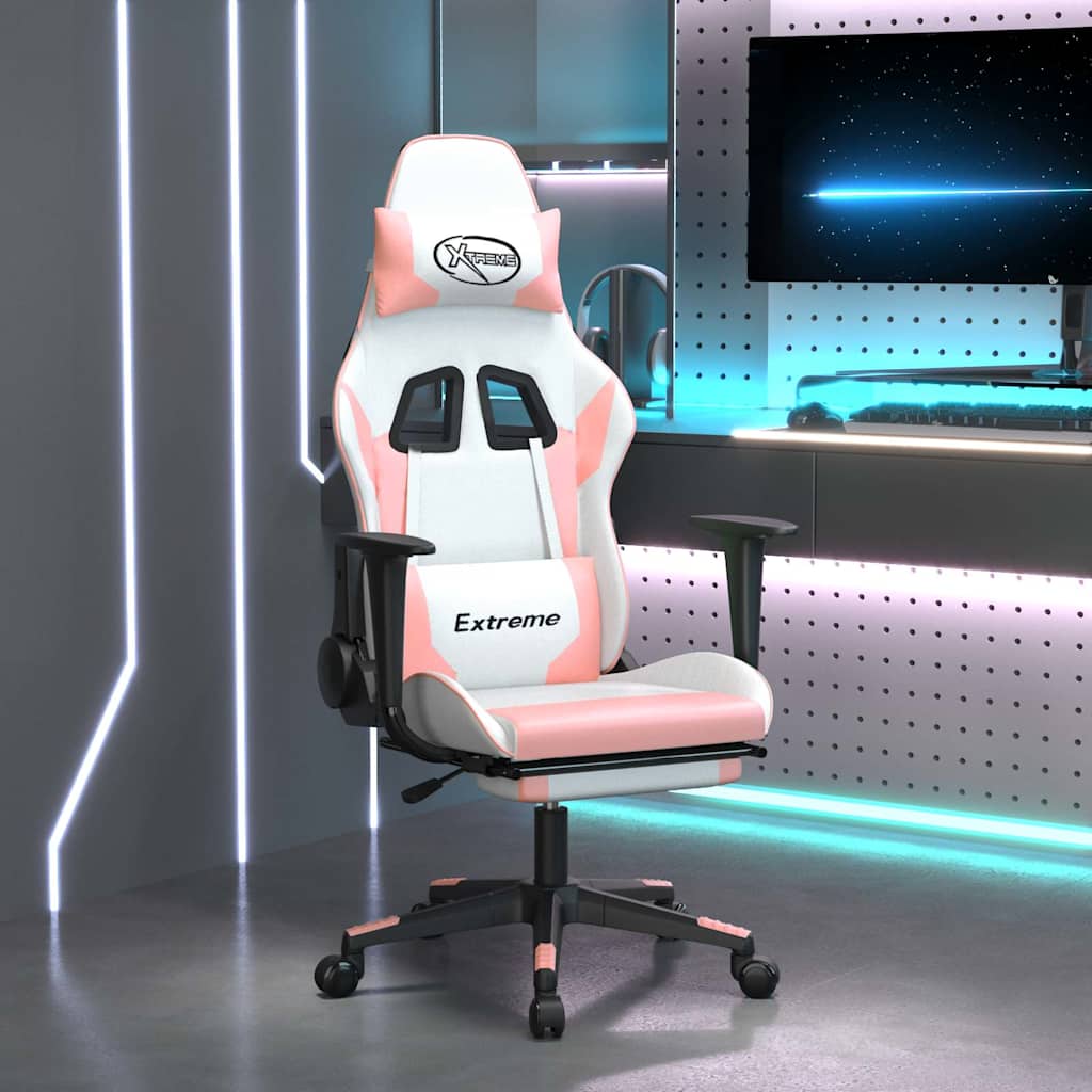 Vidaxl massage gamestoel met voetensteun kunstleer wit en roze