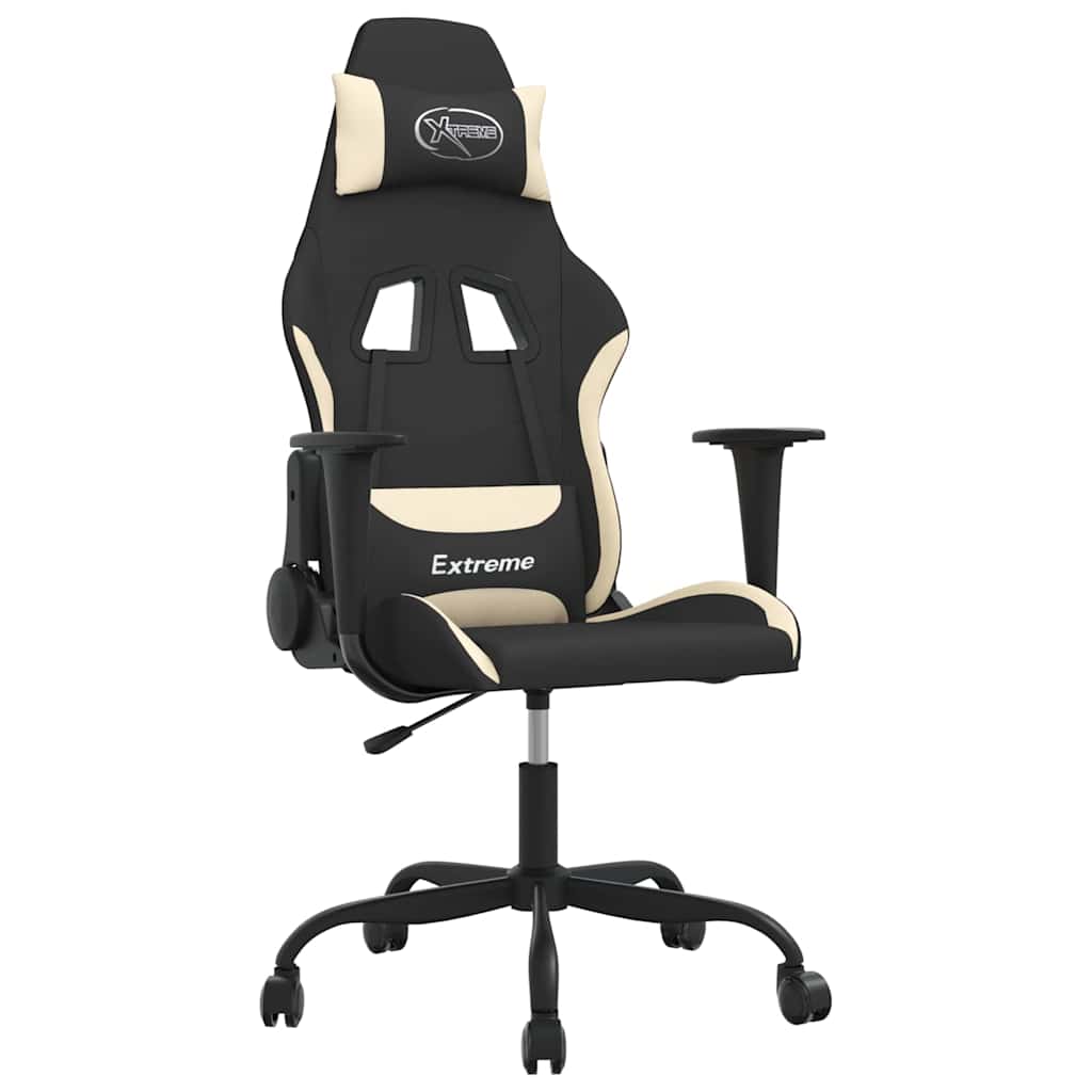 Vidaxl massage gamestoel stof zwart en crèmekleurig